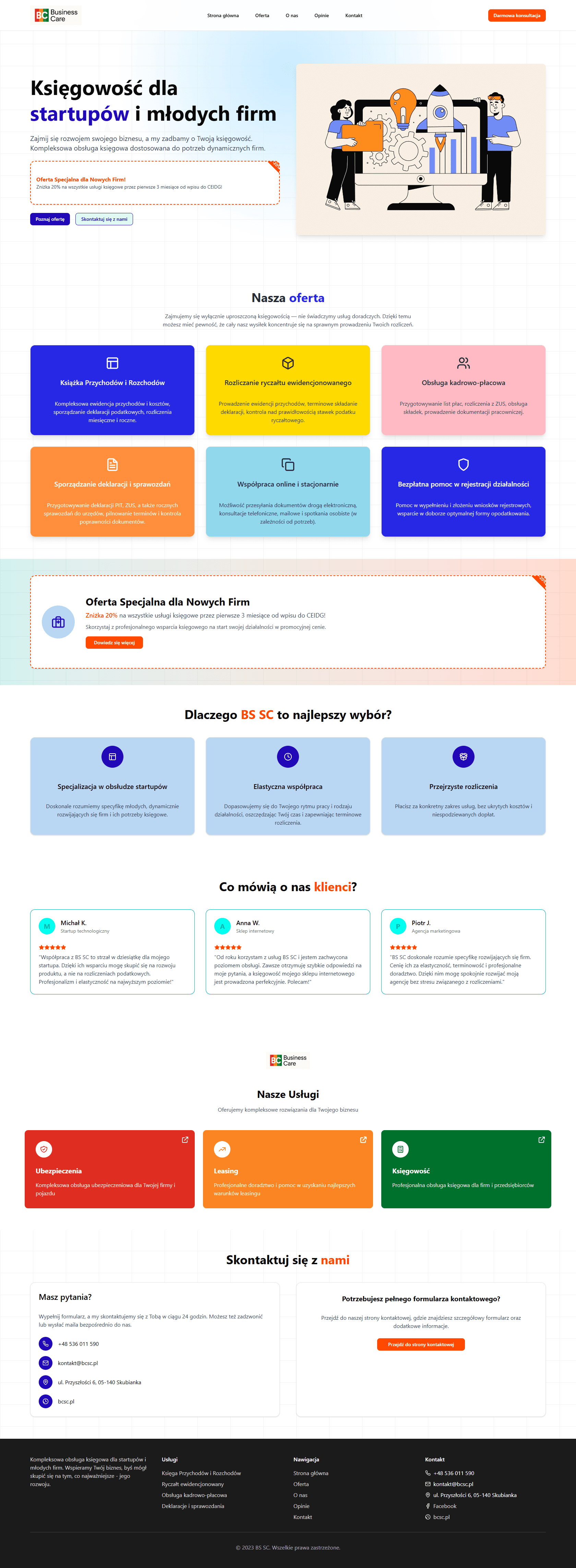 Business Care SC - projekt strony internetowej stworzonej przez agencję Mainly. Nowoczesna strona dla biura księgowego specjalizującego się w startupach